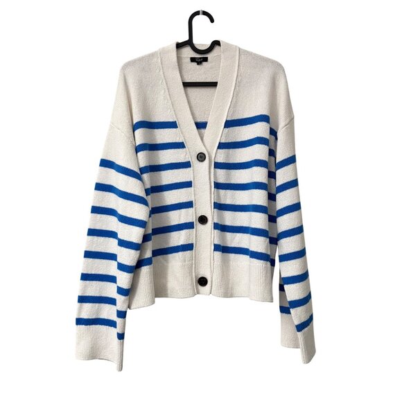Rails Geneva White Azure Knit Oversized Blue Striped Cardigan Sweater Large - Picture 2 of 7
